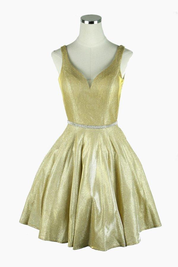 Prom Short Sleeveless Metallic Glitter Dress - The Dress Outlet
