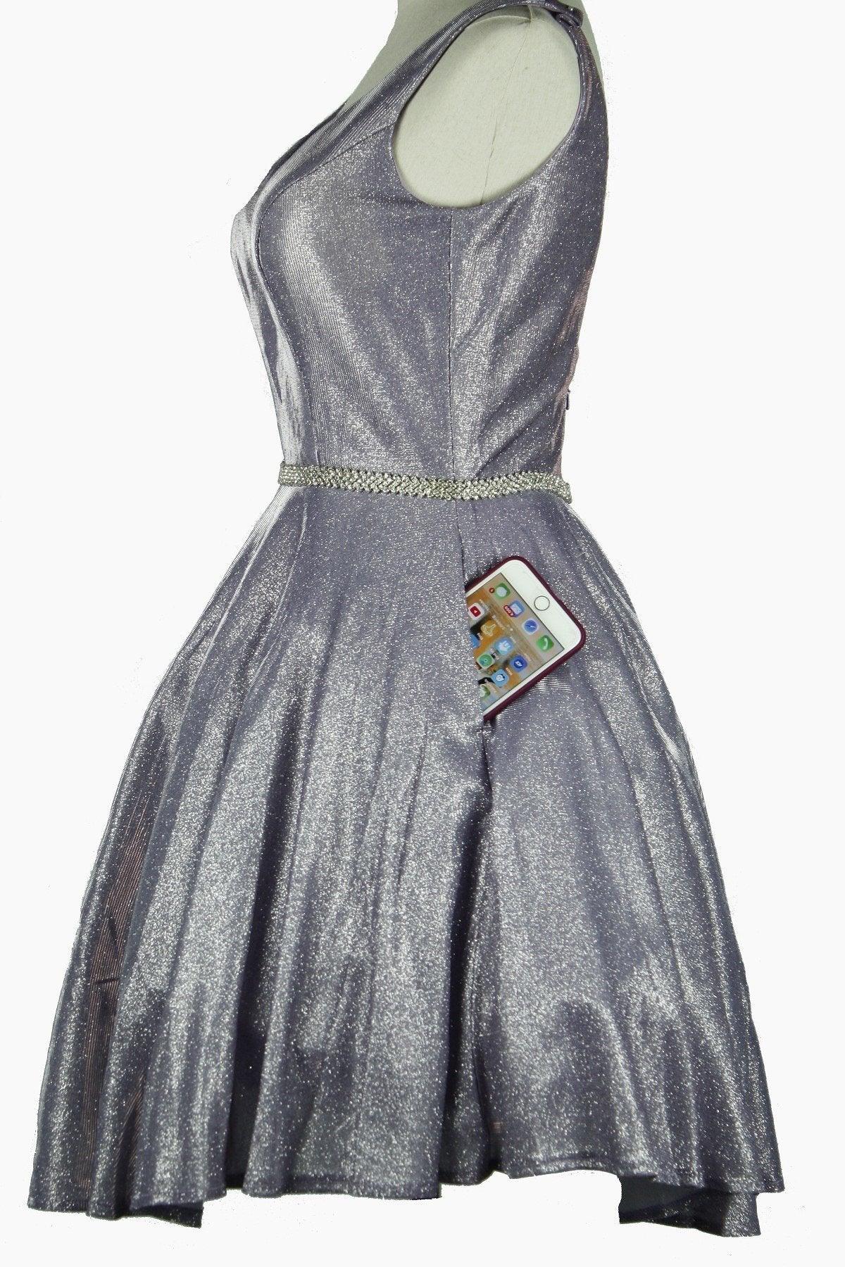Prom Short Sleeveless Metallic Glitter Dress - The Dress Outlet
