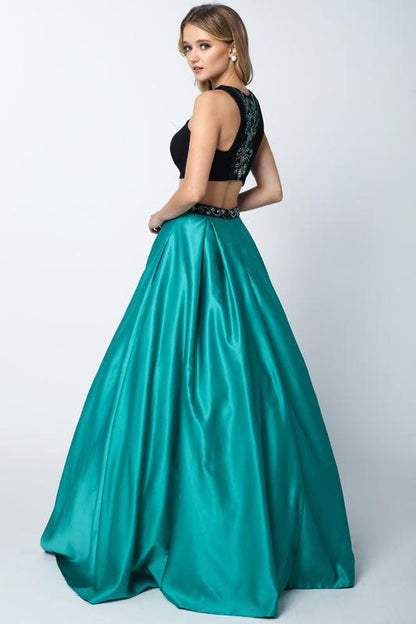 Quinceanera Long Ball Gown Beaded Two Piece Dress - The Dress Outlet