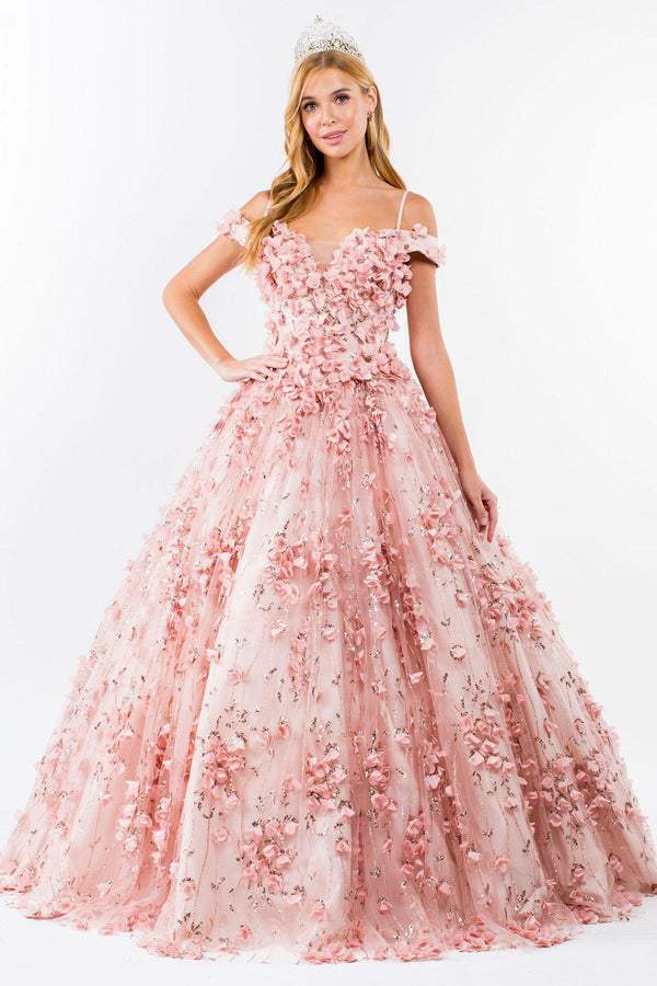 Quinceanera Long Floral Off-Shoulder Gown