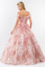 Quinceanera Long Floral Off-Shoulder Gown - The Dress Outlet