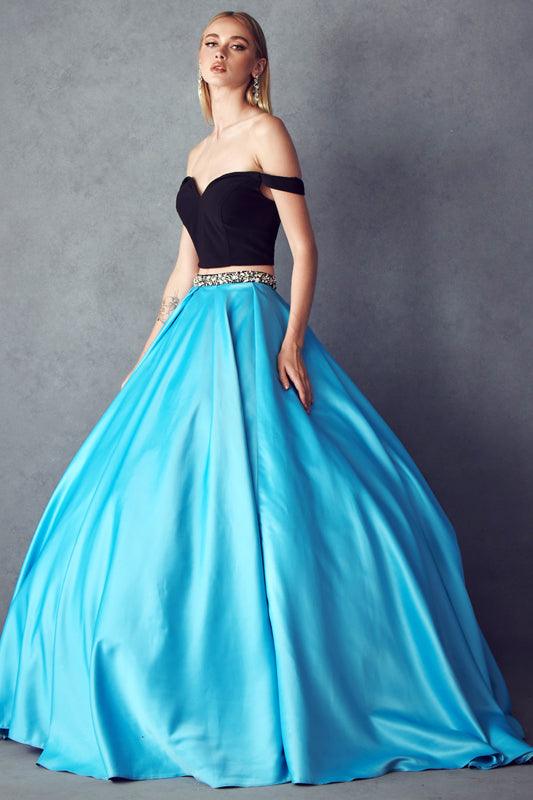 blue dress a usmc Quinceanera Long Off Shoulder Two Piece Ball Gown