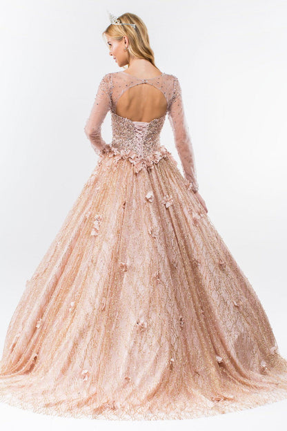 Quinceanera Long Sleeve Prom Gown - The Dress Outlet