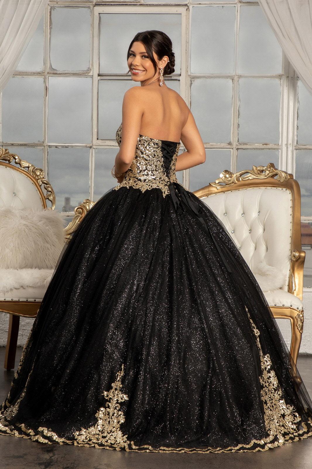 Quinceanera Long Strapless Glitter Mesh Ball Gown - The Dress Outlet