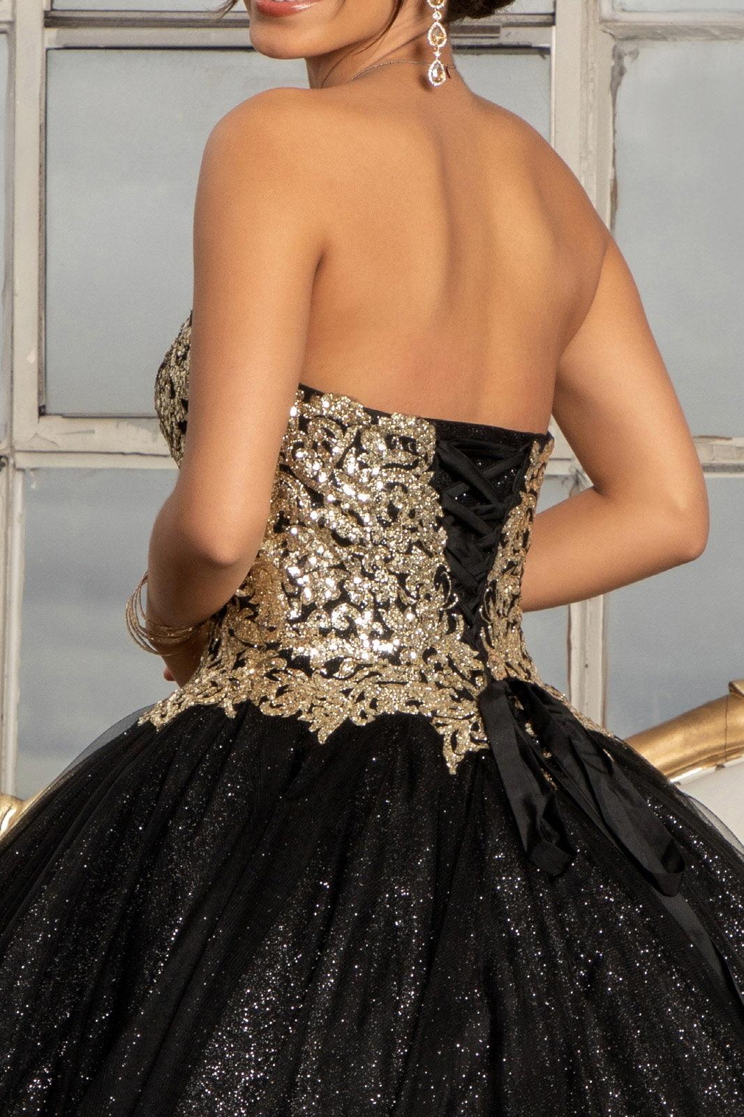 Quinceanera Long Strapless Glitter Mesh Ball Gown - The Dress Outlet