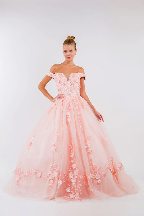 Quinceanera Off Shoulder Long Mesh Dress