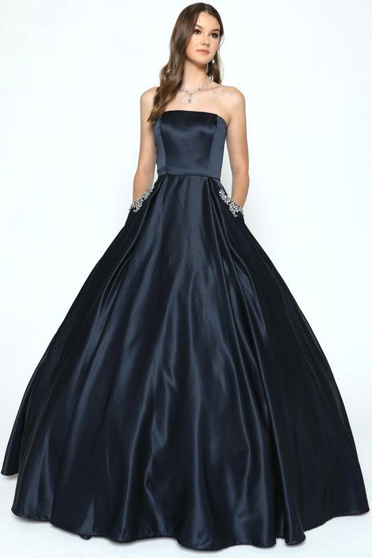 Quinceanera Prom Long Strapless Beaded Ball Gown - The Dress Outlet
