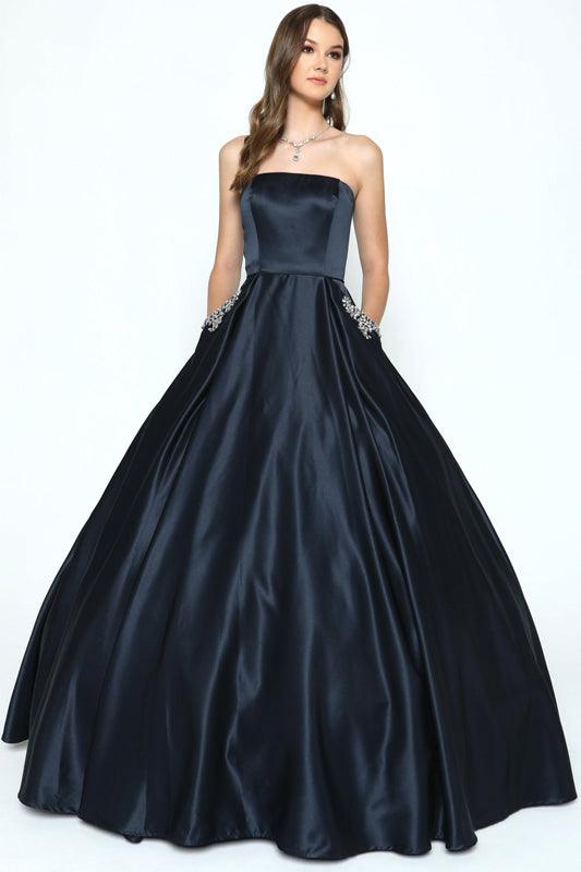 Quinceanera Prom Long Strapless Beaded Ball Gown