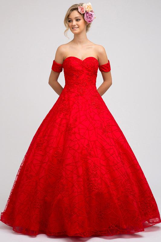 Quinceanera Prom Long Strapless Lace Ball Gown - The Dress Outlet