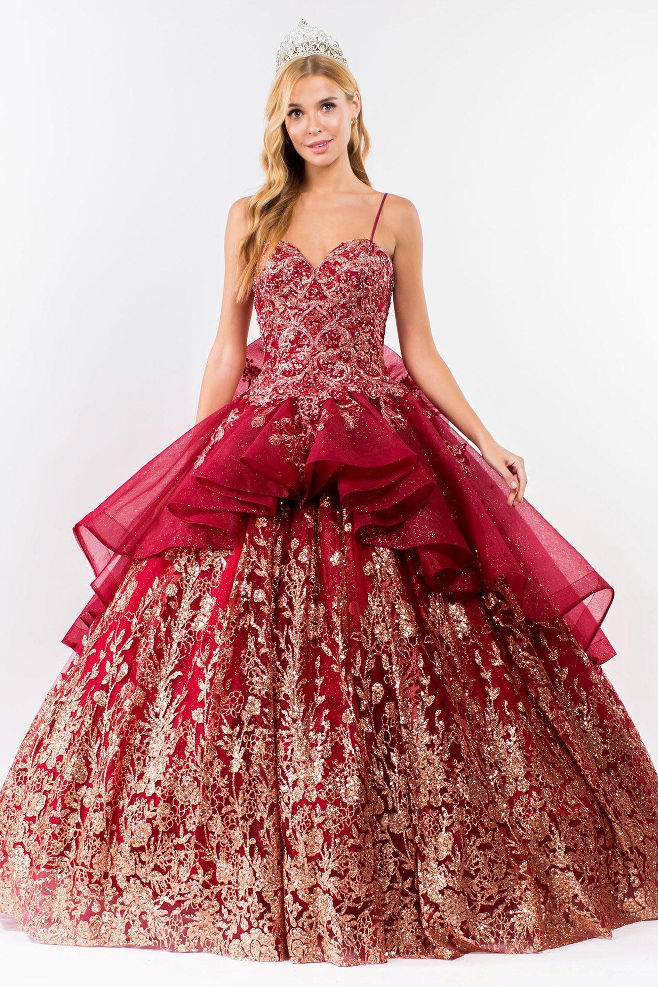 Quinceanera Spaghetti Strap Long Dress - The Dress Outlet