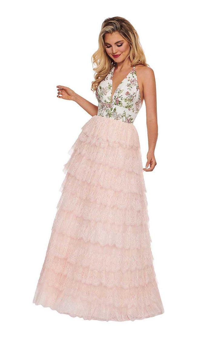 Rachel Allan Prom Long Floral Halter Dress 6555CL