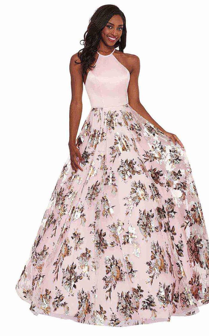 Rachel Allan Prom Long Halter Floral Ball Gown 6581 - The Dress Outlet