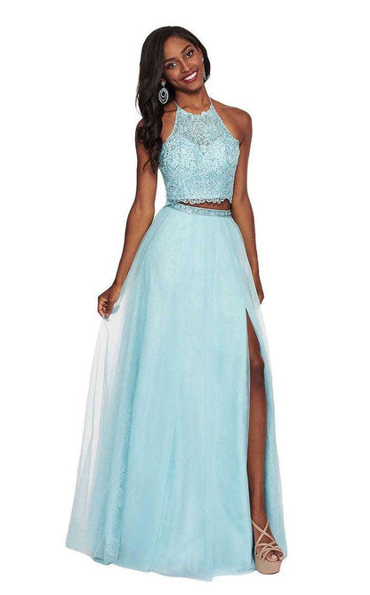 Rachel Allan Prom Long Halter Two Piece Dress 6437 - The Dress Outlet