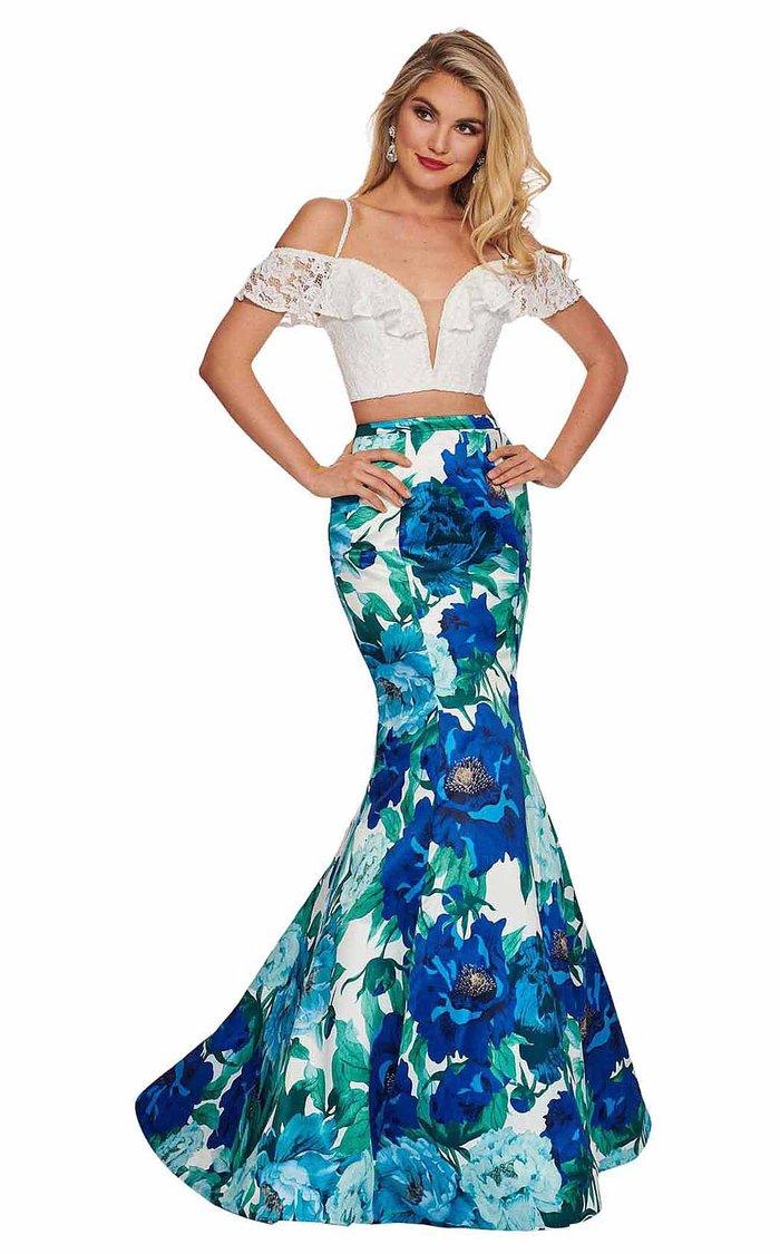 Rachel Allan Prom Long Two Piece Floral Dress 6449 - The Dress Outlet