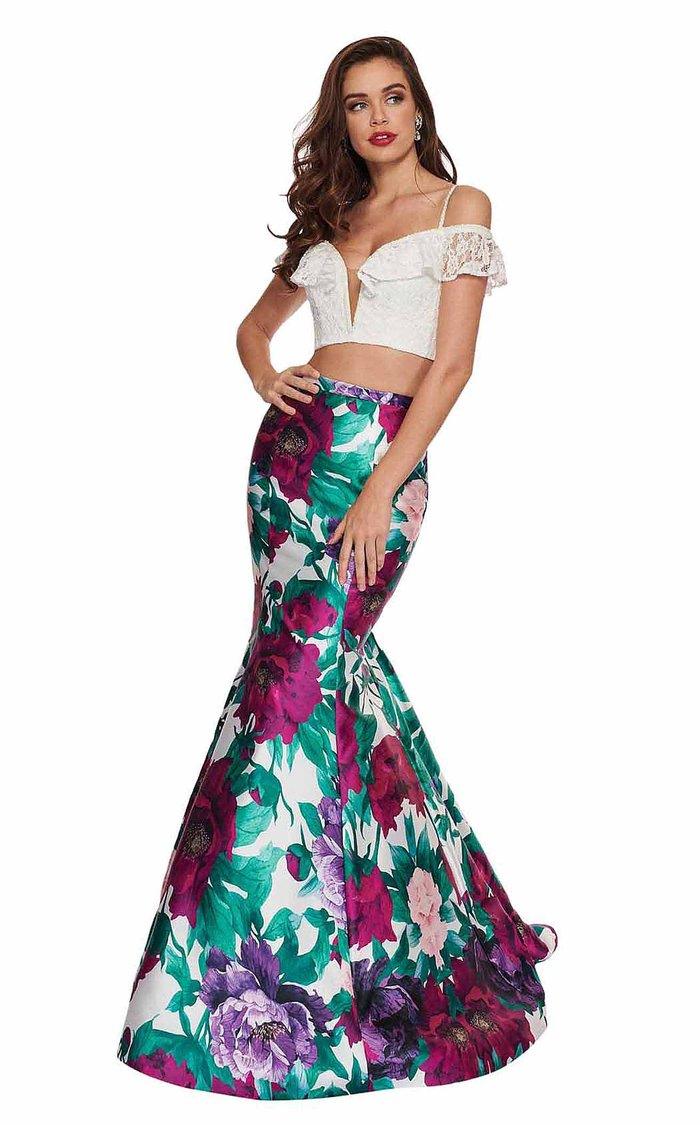 Rachel Allan Prom Long Two Piece Floral Dress 6449 - The Dress Outlet