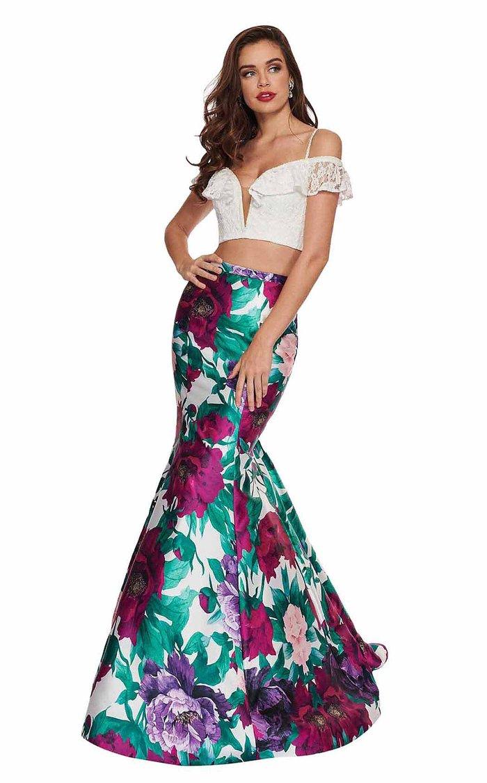 Rachel Allan Prom Long Two Piece Floral Dress 6449