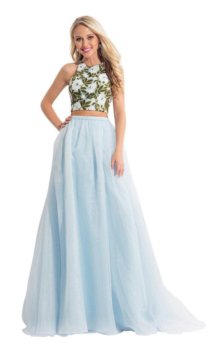 Rachel Allan Prom Long Two Piece Halter Gown 6151 - The Dress Outlet