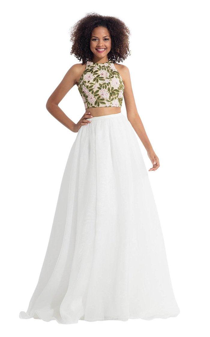 Rachel Allan Prom Long Two Piece Halter Gown 6151 - The Dress Outlet