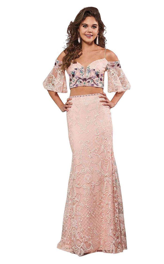 Rachel Allan Prom Long Two Piece Lace Dress 6571 - The Dress Outlet