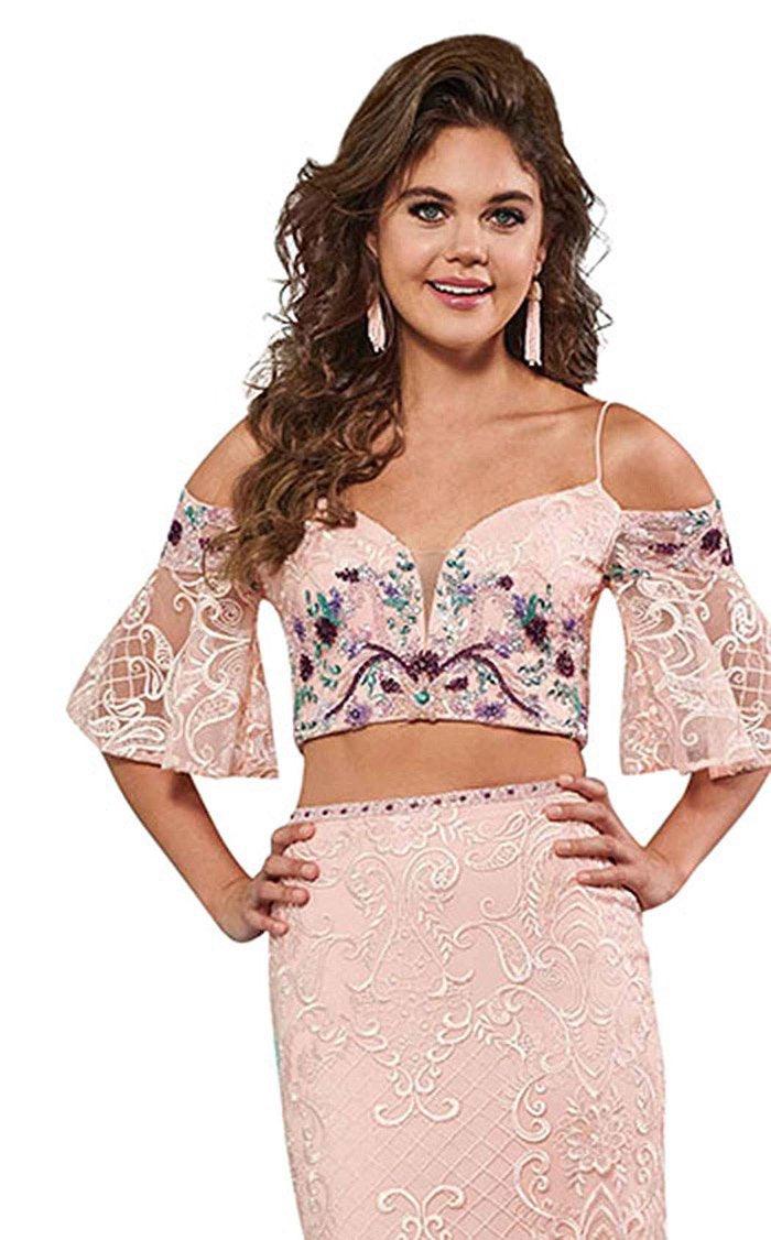 Rachel Allan Prom Long Two Piece Lace Dress 6571 - The Dress Outlet