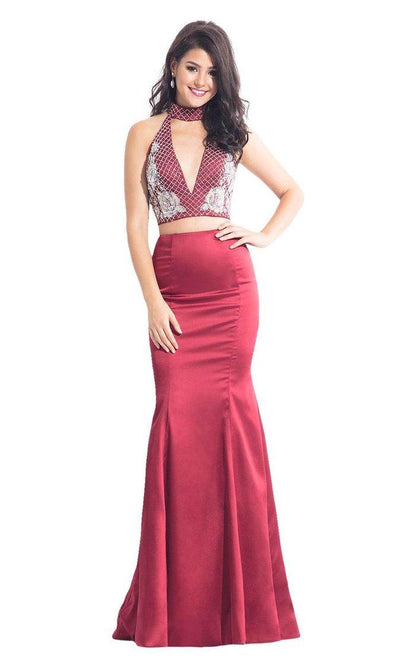 Rachel Allan Prom Two Piece Long Halter Dress 6030 - The Dress Outlet