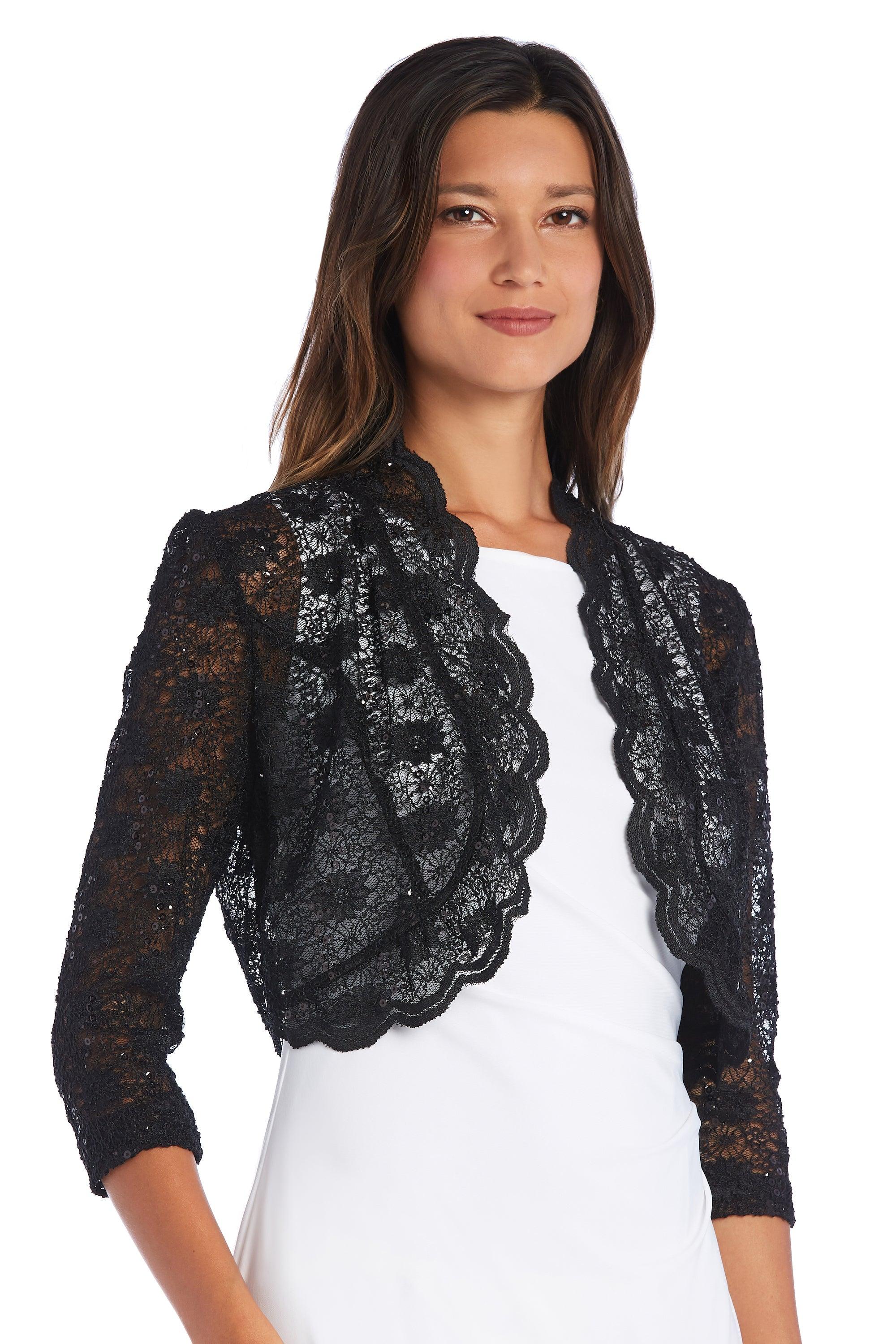 R&M Richards Women's 1 Piece Laced Shrug with Sequins Missy in Champagne R&M Richards Women's 1 Piece Laced Shrug with Sequins Missy in Champagne