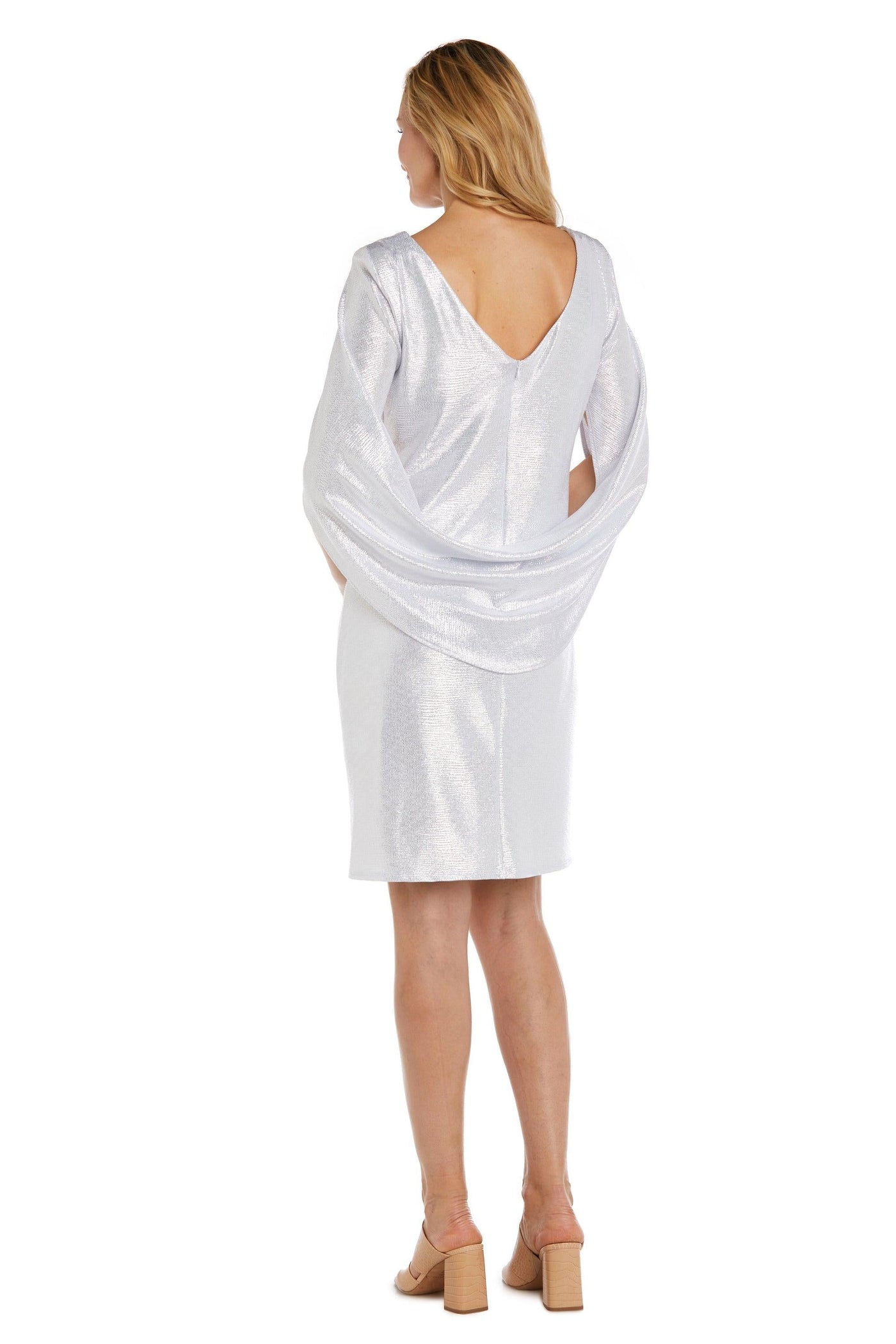 R&M Richards Draped Sleeve Short Dress White