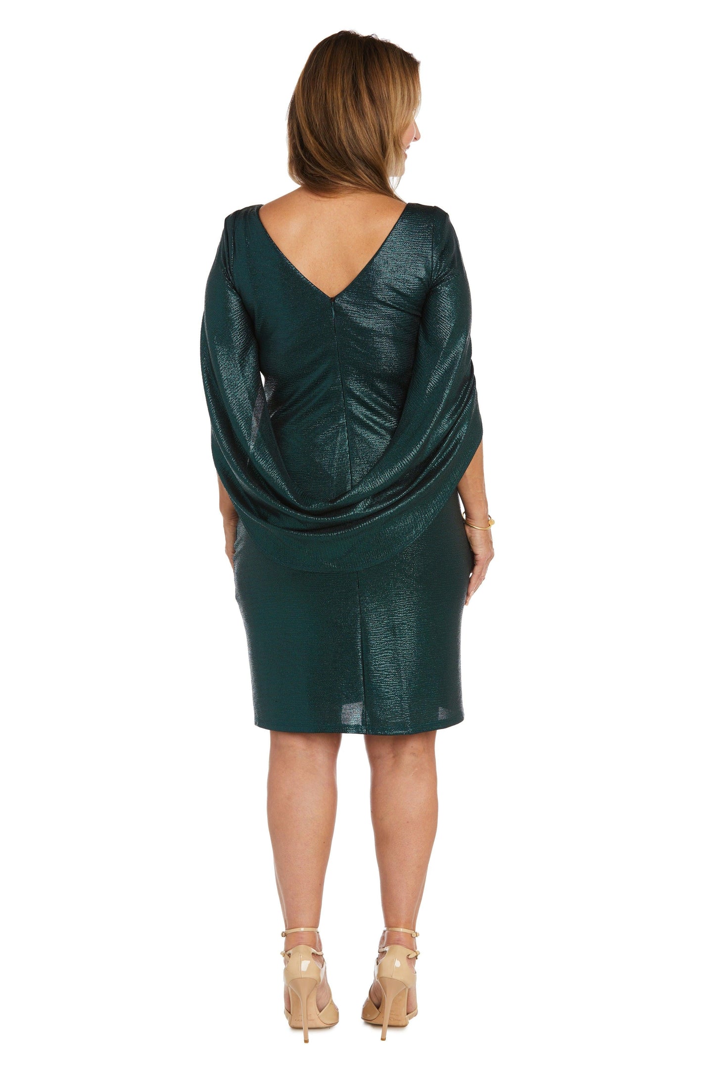 R&M Richards Draped Sleeve Short Dress Emerald