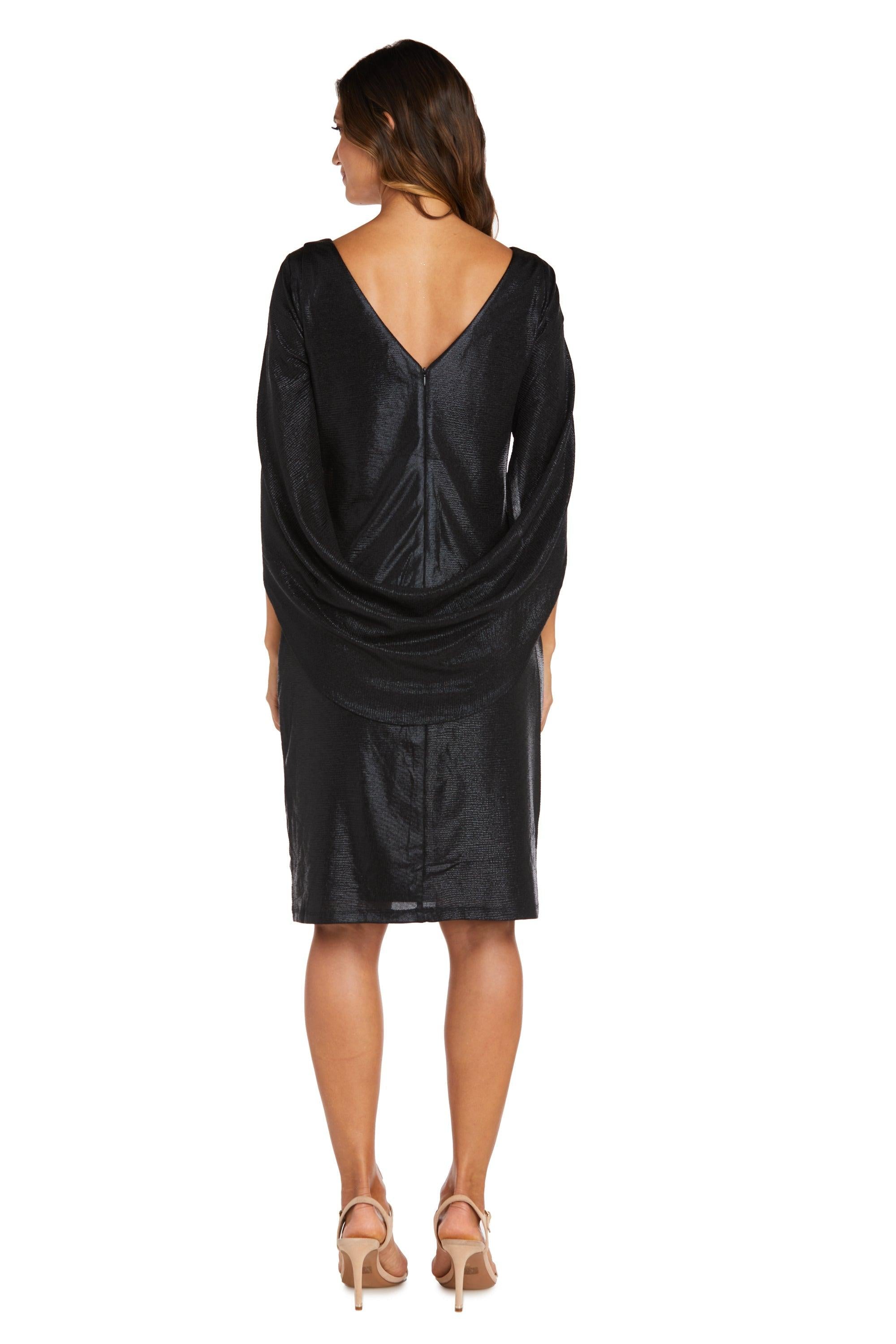 R&M Richards Draped Sleeve Short Dress Black