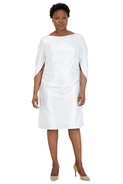 R&M Richards Draped Sleeve Short Plus Size Dress 7441W - The Dress Outlet