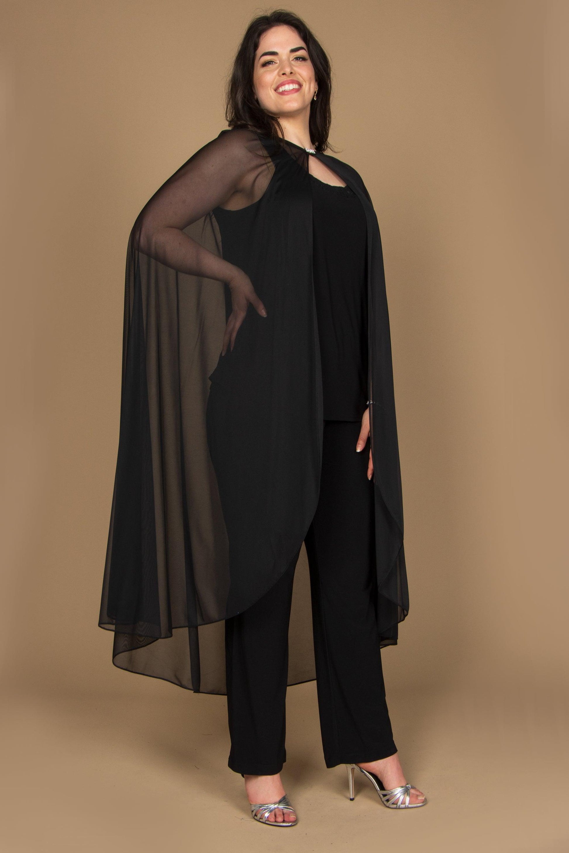 R&M Richards 2664W Formal Chiffon Cape Black Jacket