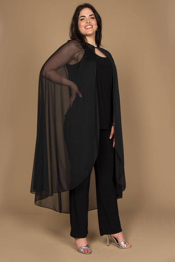 Formal Black Jacket Chiffon Cape R&M Richards 2664W