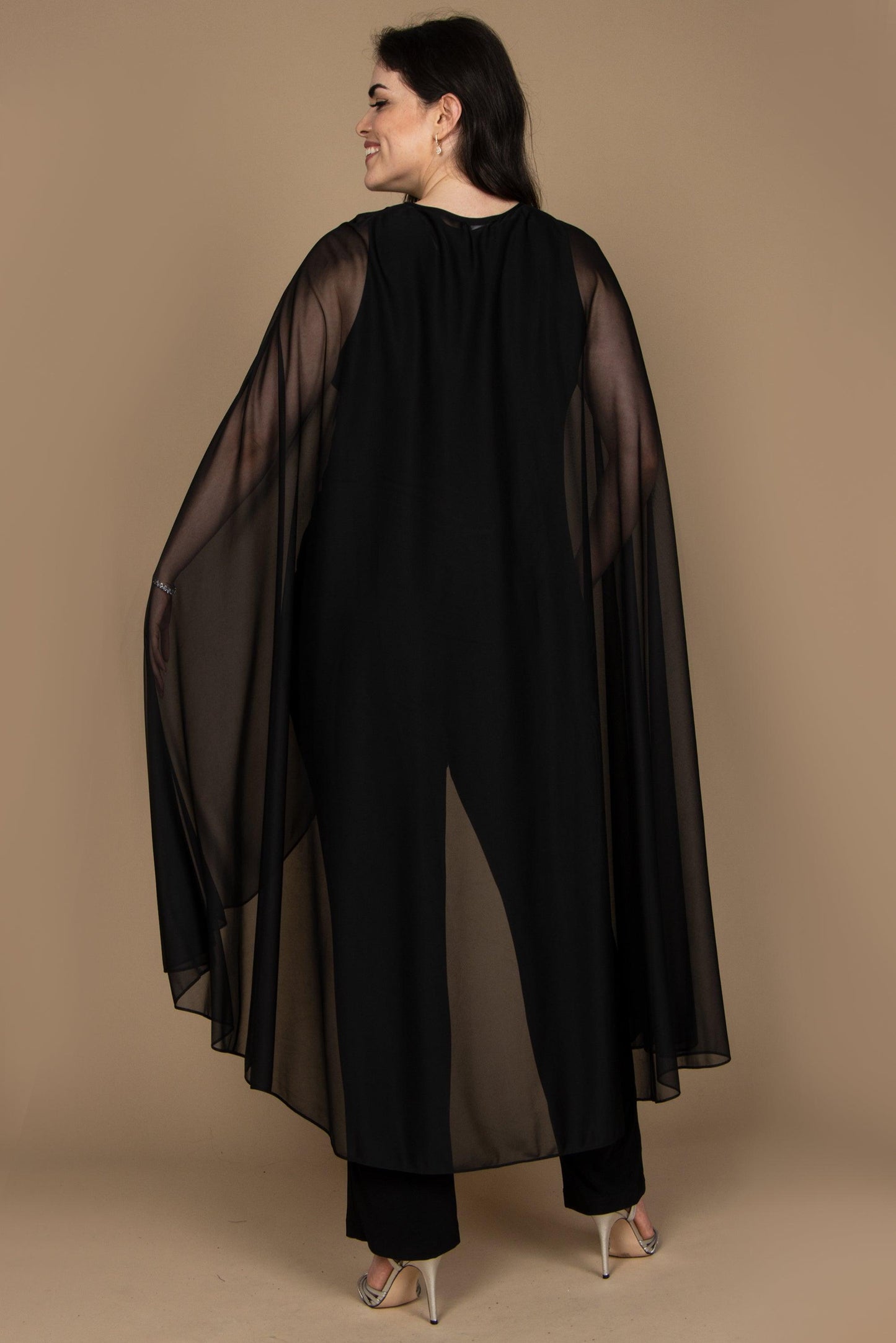 R&M Richards Formal Chiffon Cape Black Jacket 2664W - The Dress Outlet