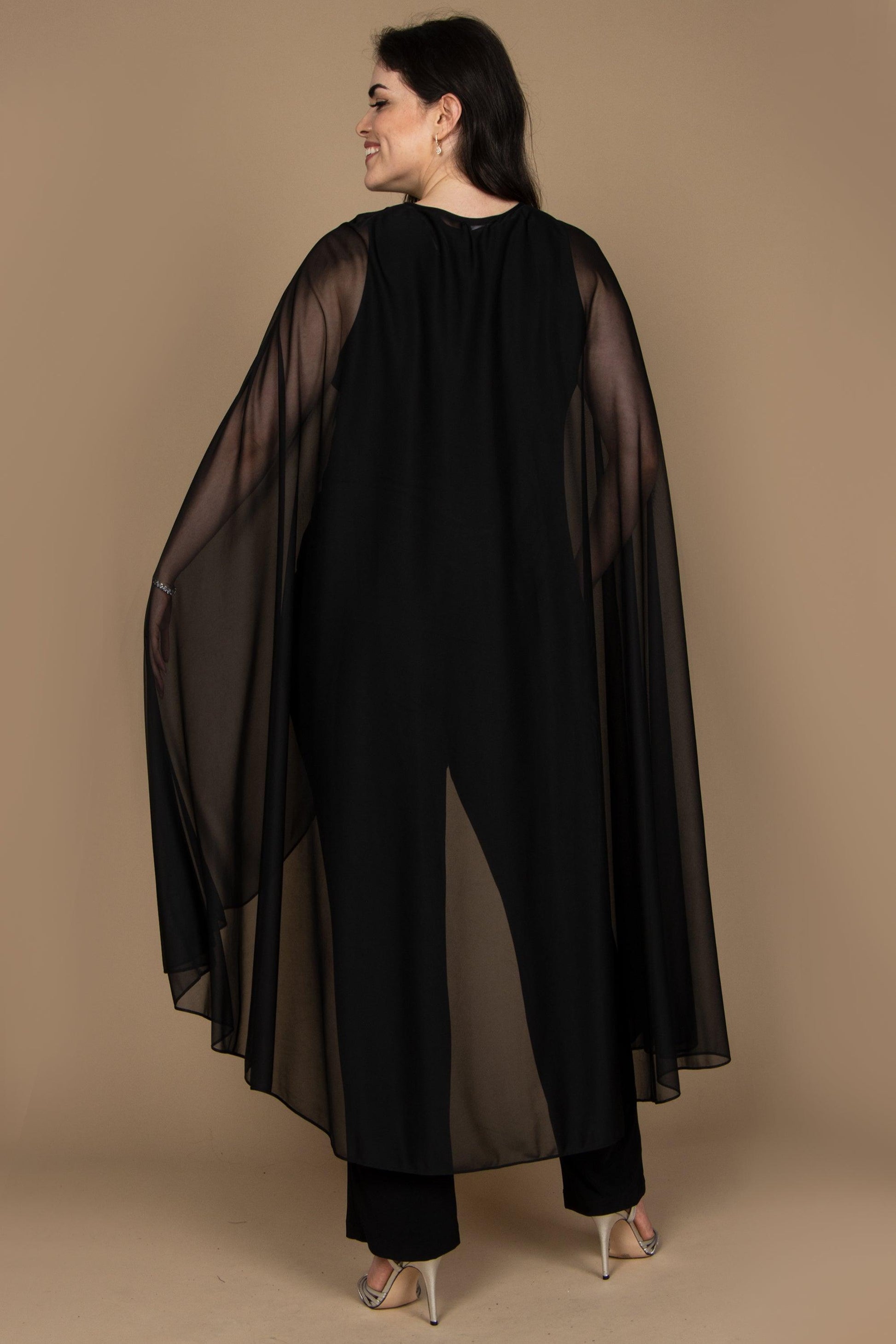 R&M Richards 2664W Formal Chiffon Cape Black Jacket