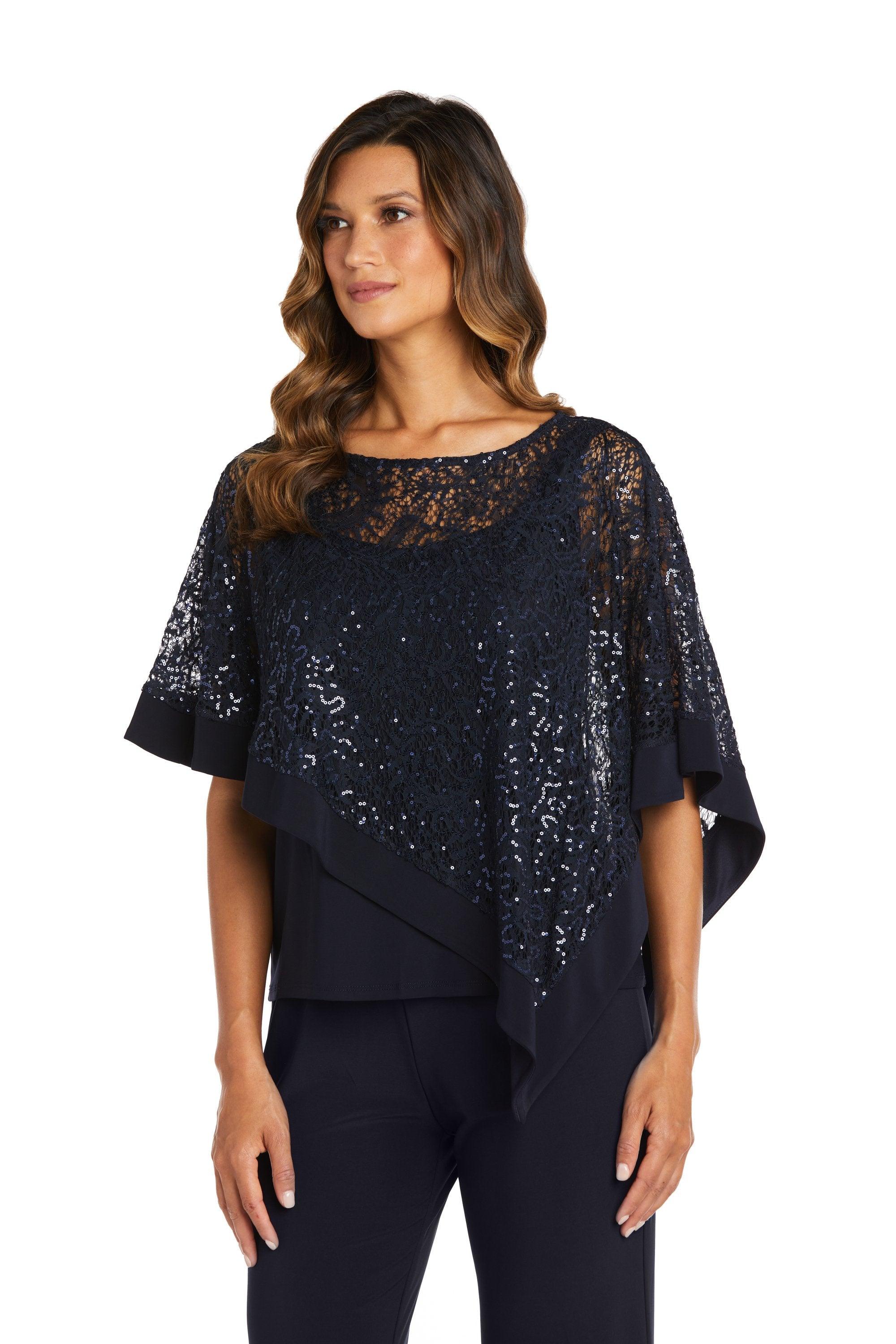 Navy R&M Richards 2117 Formal Lace Poncho Top for $66.99 – The Dress Outlet