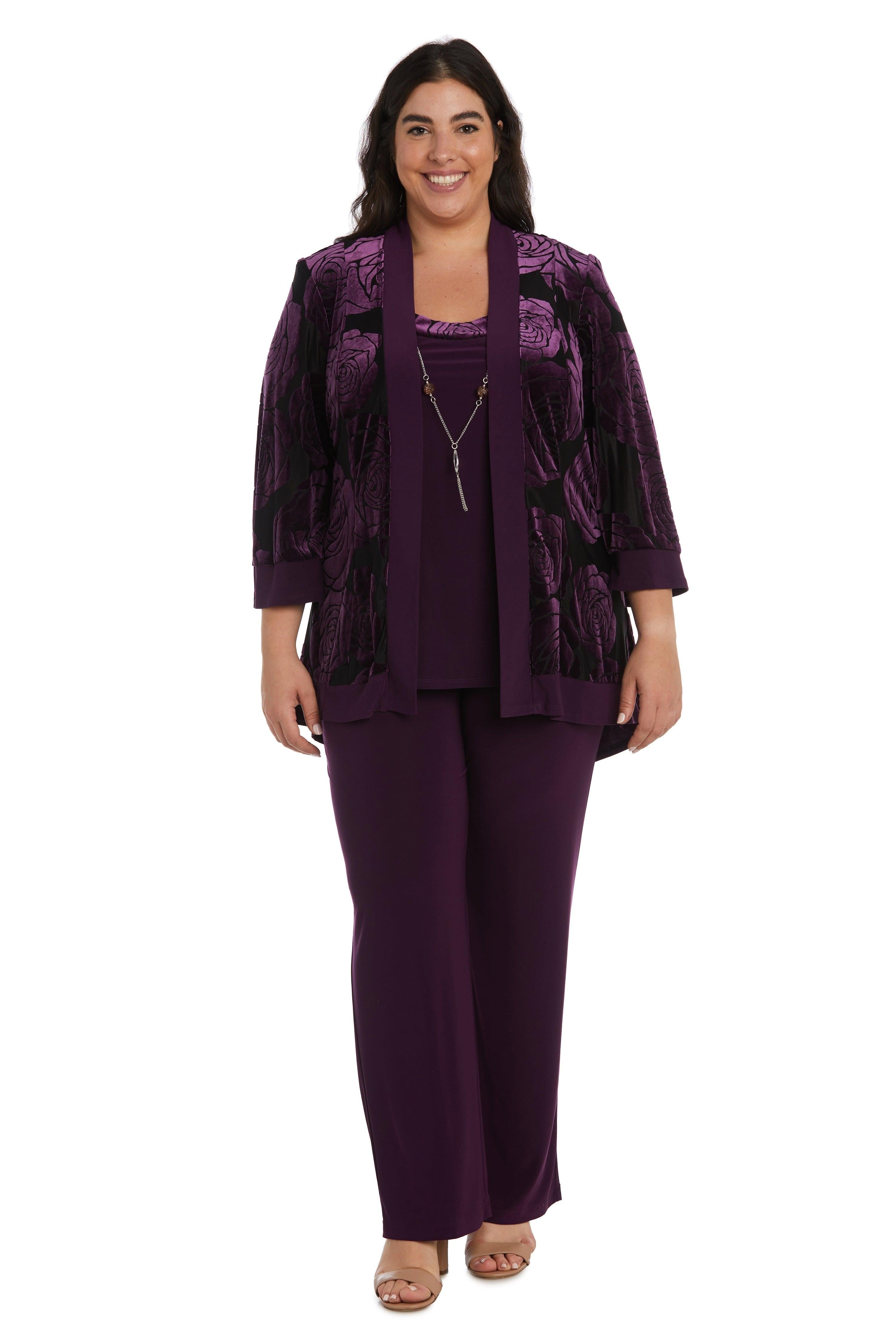 R&M Richards Formal Plus Size Black Pant suit Plum