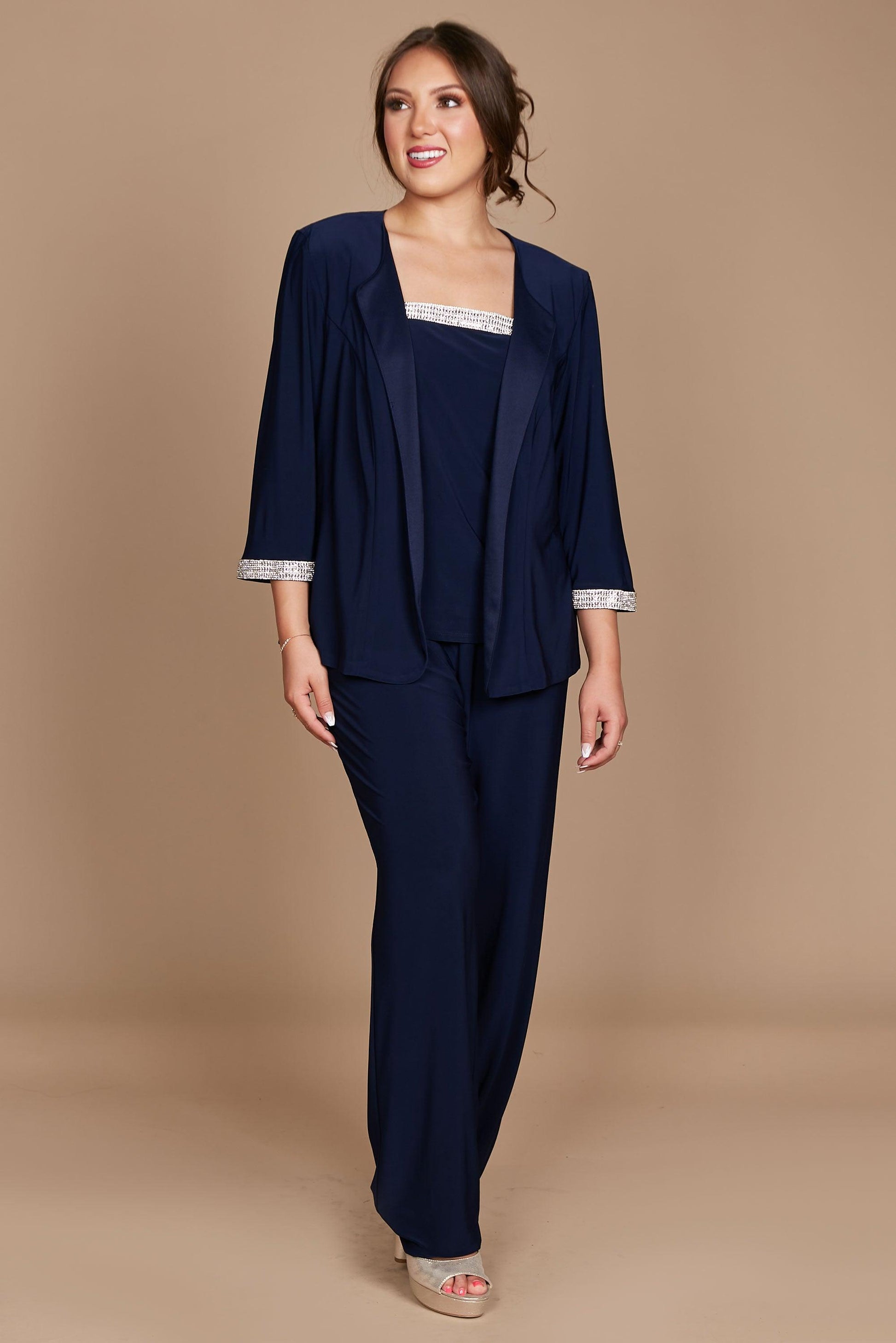 R&M Richards Formal Plus Size Pansuit Navy