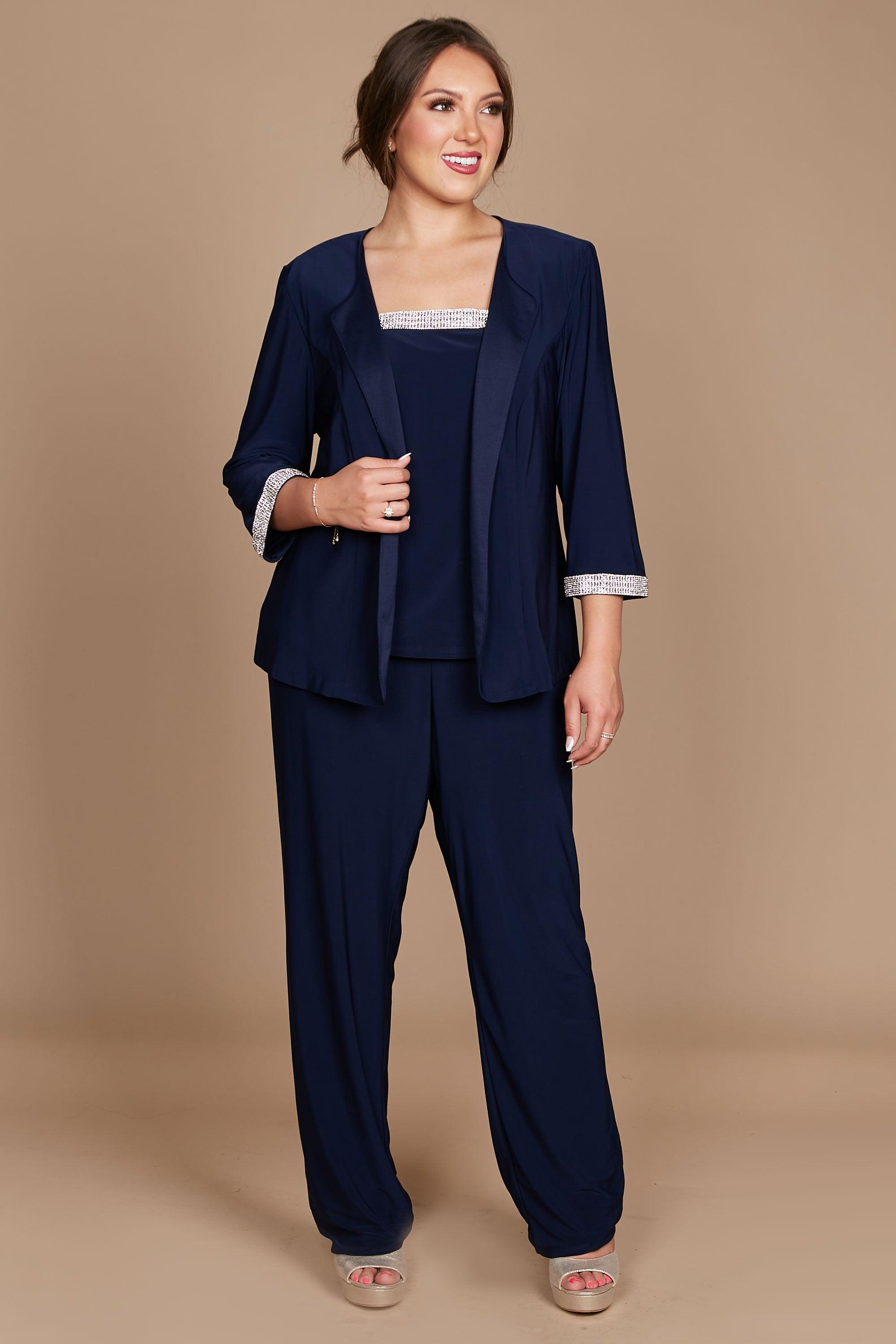 R&M Richards Formal Plus Size Pansuit Navy
