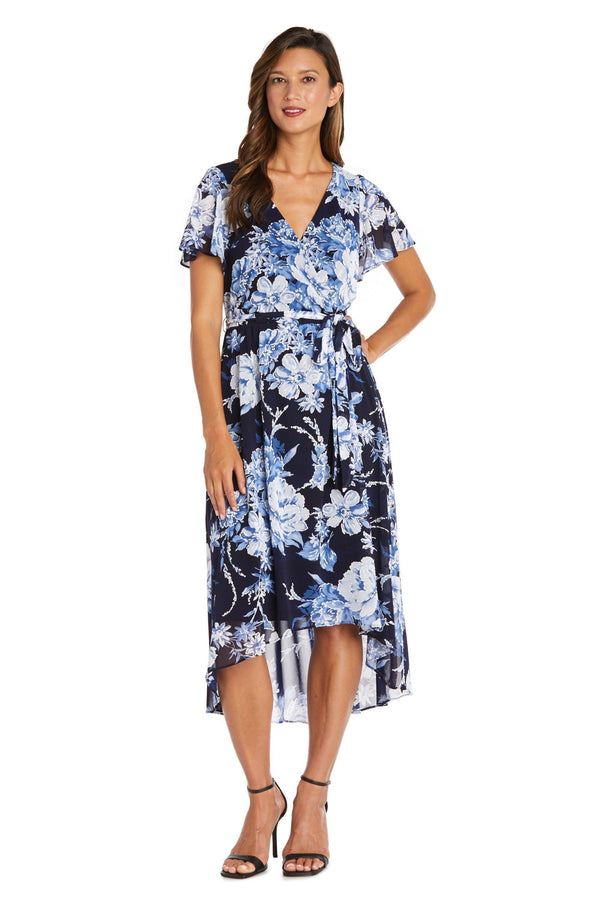 Petite High Low Print Dress Short Sleeve R&M Richards 9410P