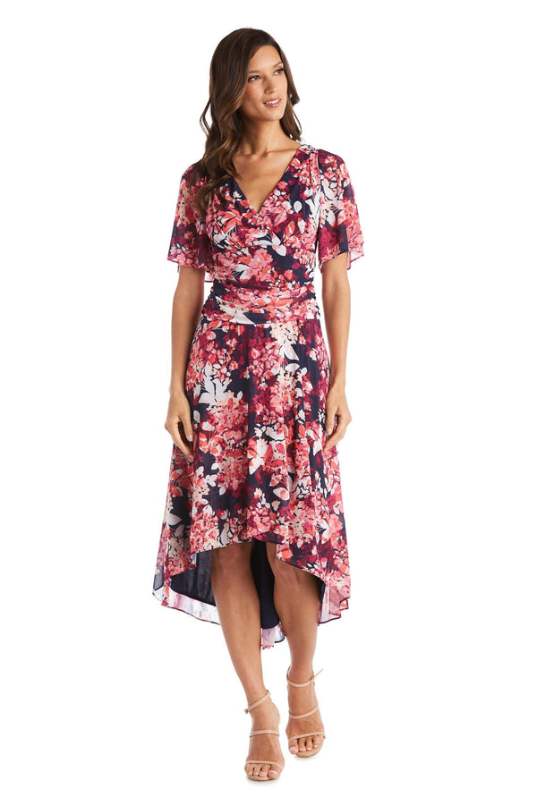Short Sleeve Print Dress High Low R&M Richards 7316