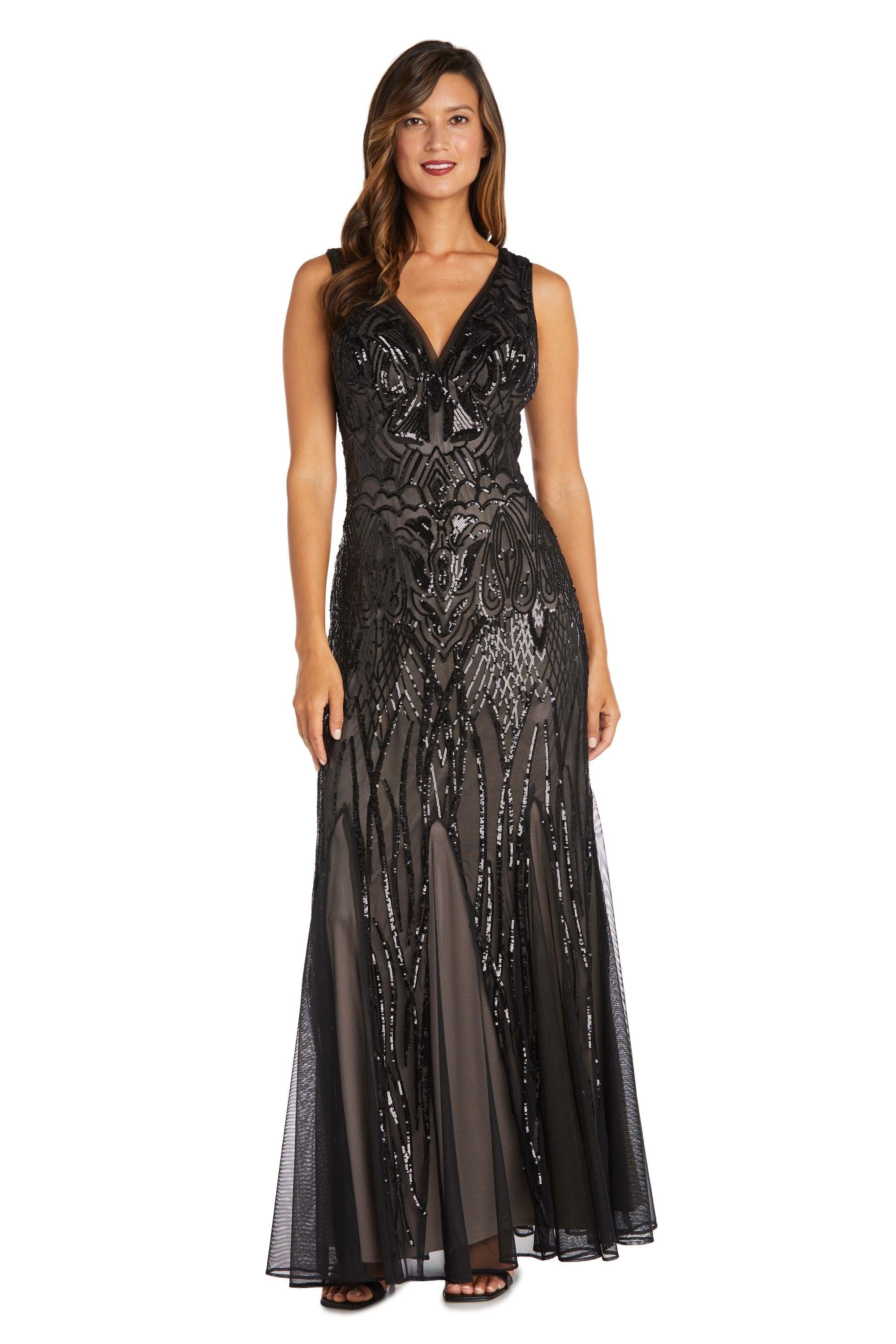 Beaded Godet Evening Gown - Petite Black/Nude / 8p by R&M Richards Beaded Godet Evening Gown - Petite Black/Nude / 8p by R&M Richards