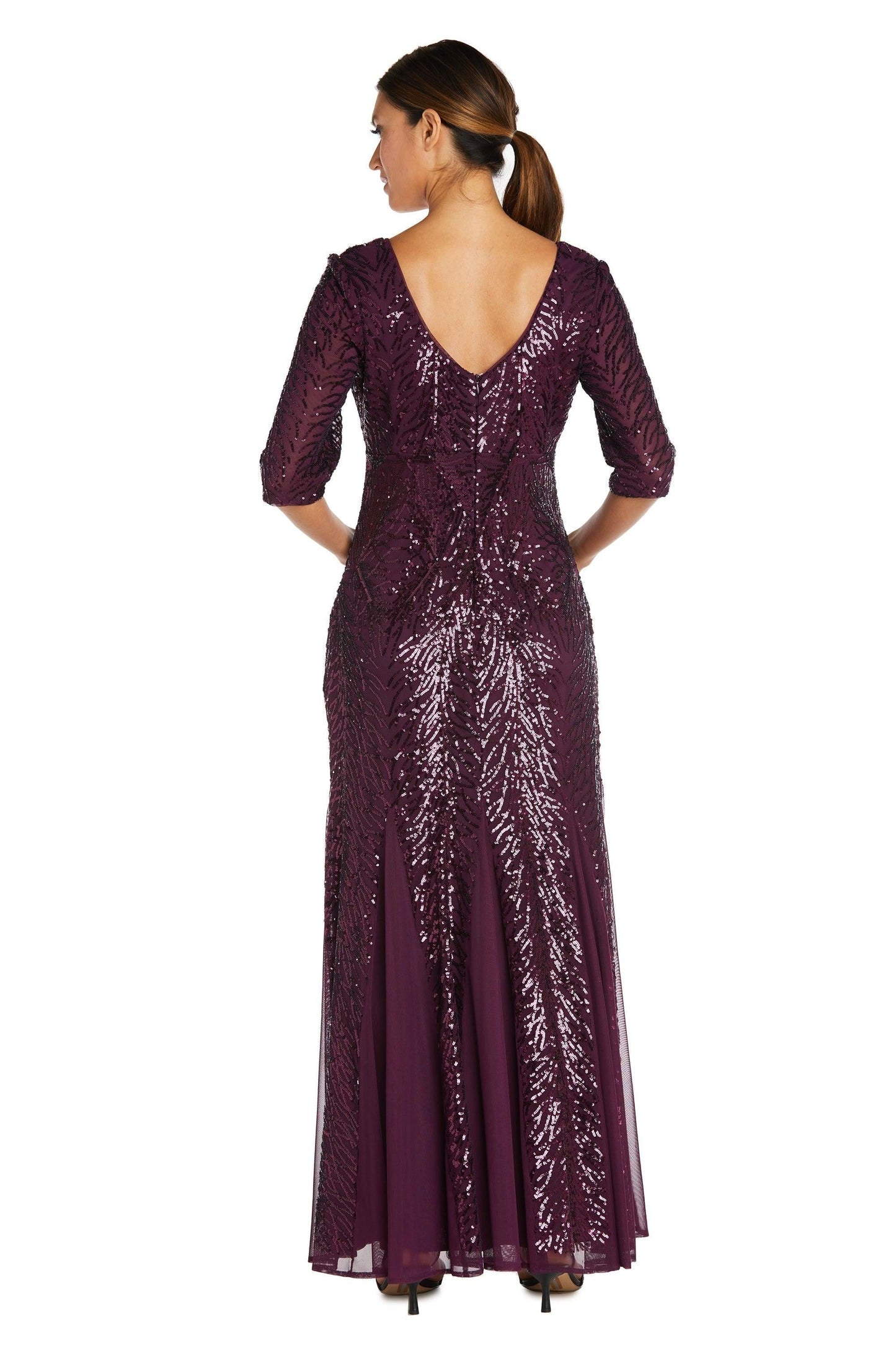 R&M Richards Long Formal Petite Beaded Dress 7565P - The Dress Outlet
