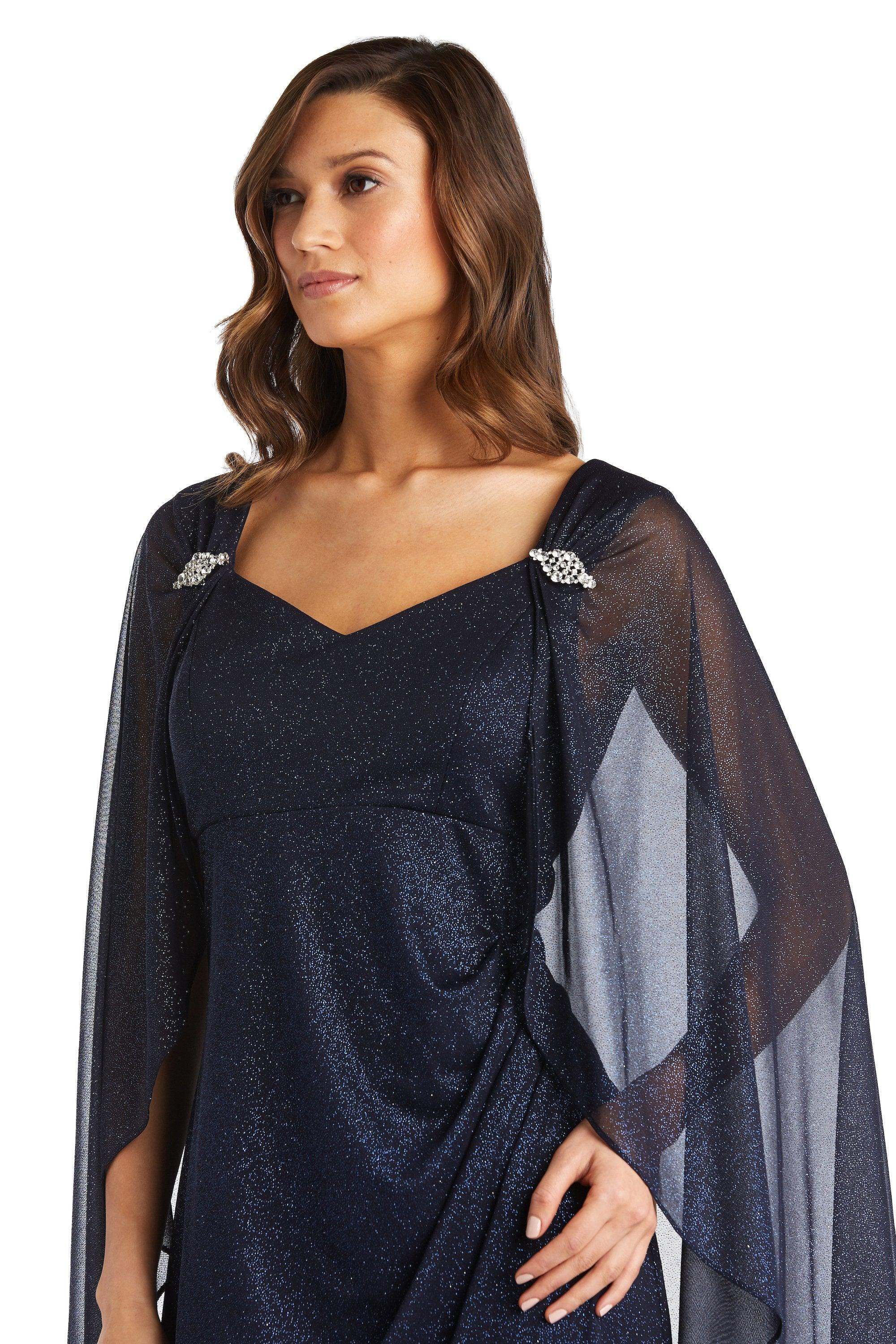 R&M Richards Long Formal Petite Cape Dress 2384P - The Dress Outlet