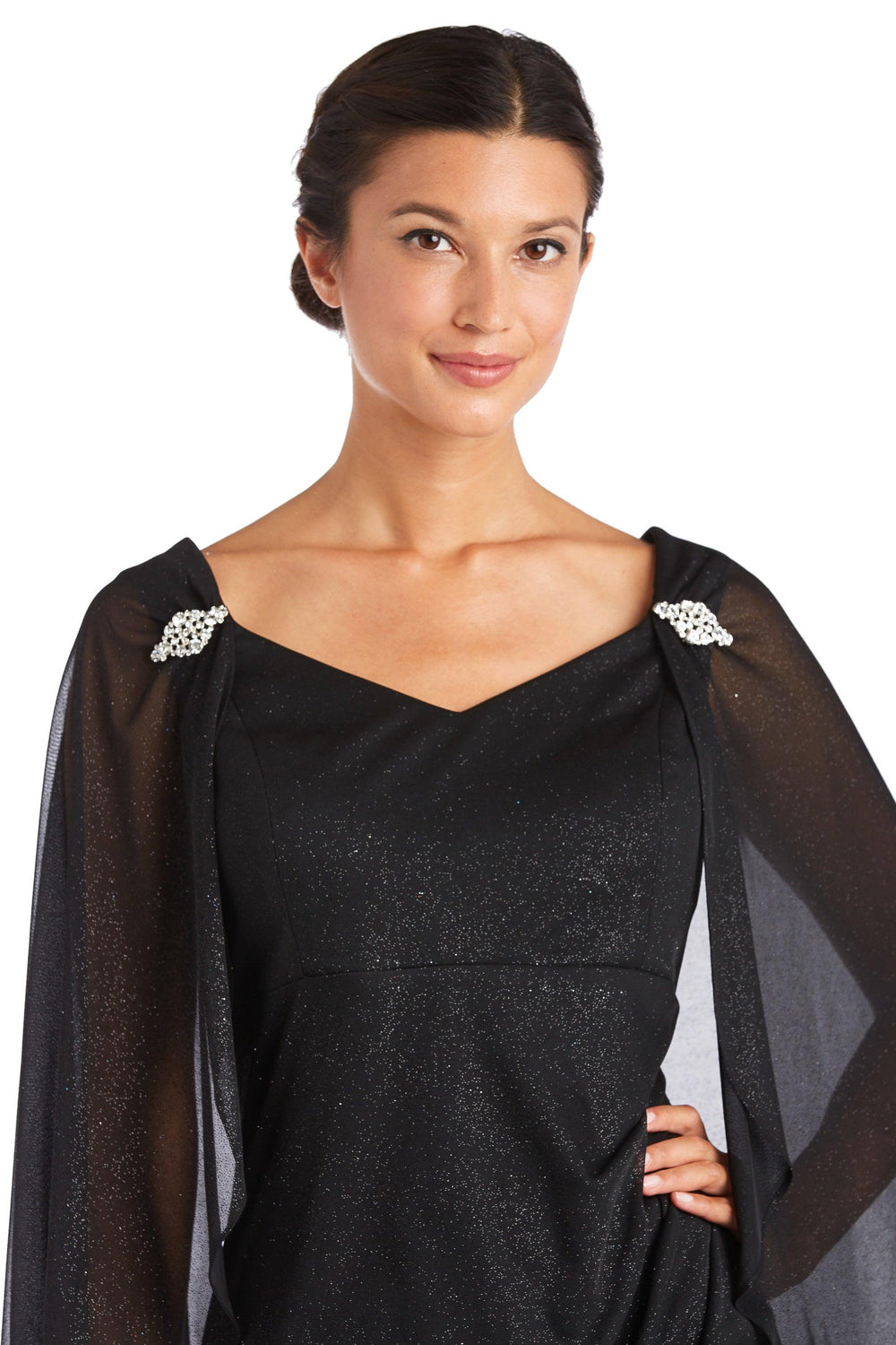 R&M Richards Long Formal Petite Cape Dress 2384P - The Dress Outlet