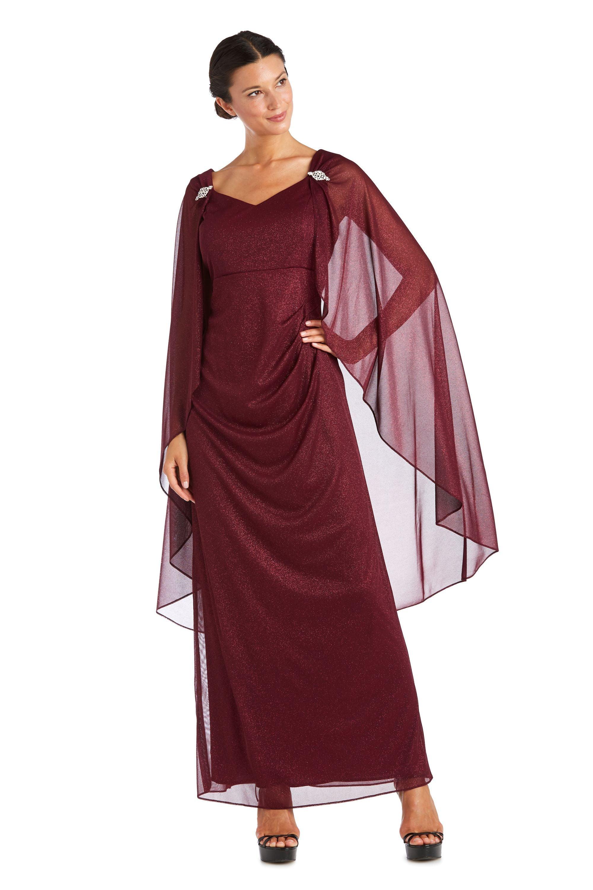 R&M Richards Long Formal Petite Cape Dress 2384P - The Dress Outlet
