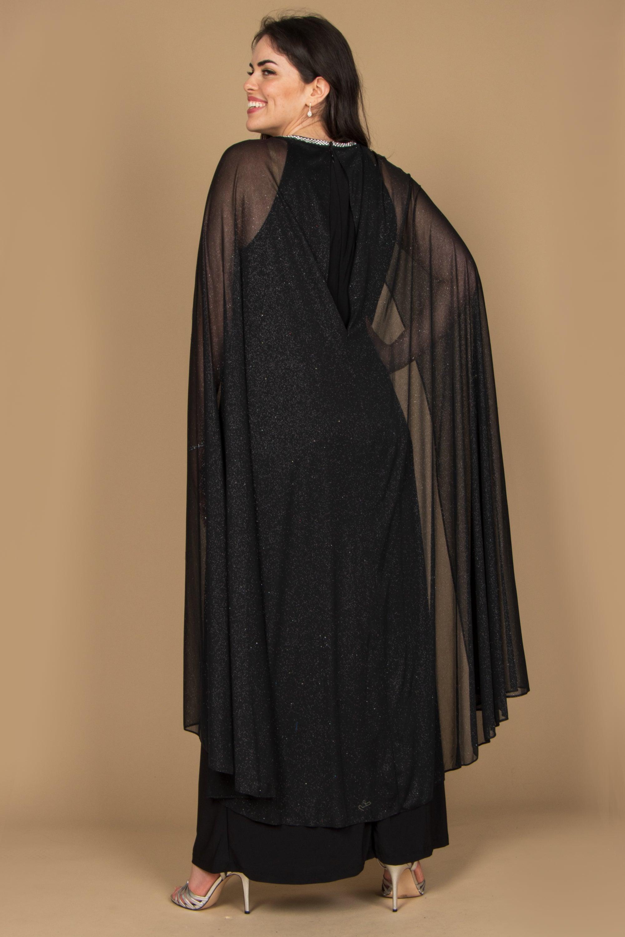 R&M Richards Long Formal Petite Cape Dress 2662P - The Dress Outlet