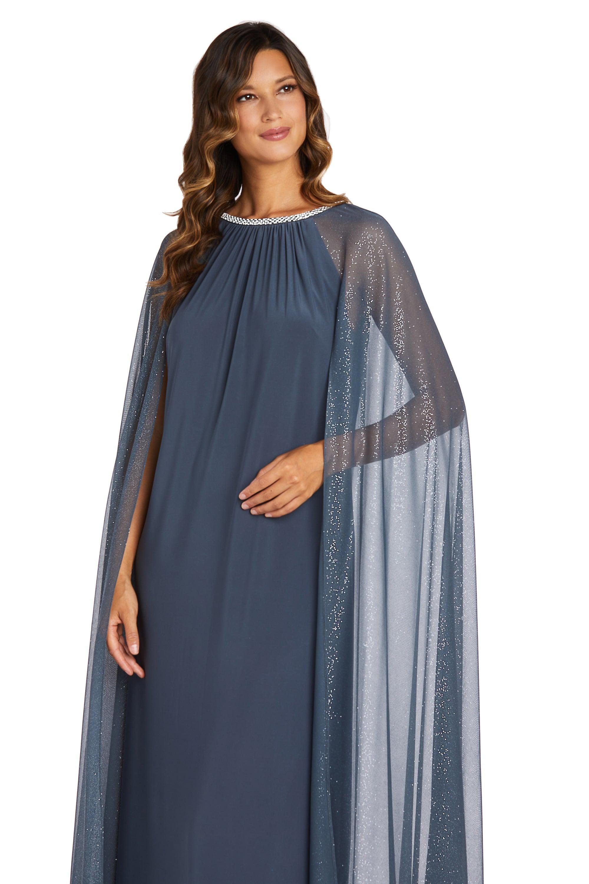 R&M Richards Long Formal Petite Cape Dress 2662P - The Dress Outlet