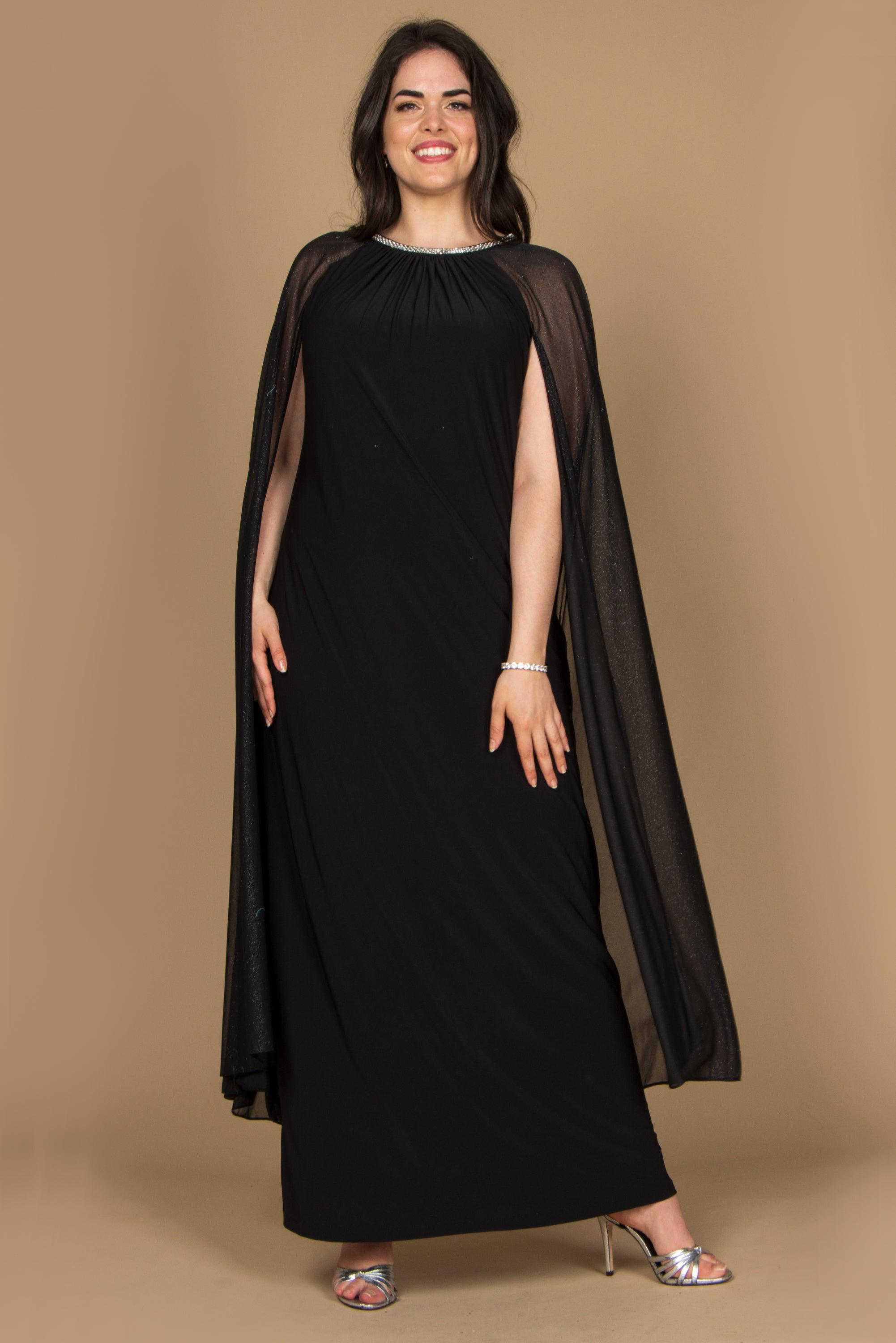 R&M Richards Long Formal Petite Cape Dress 2662P - The Dress Outlet