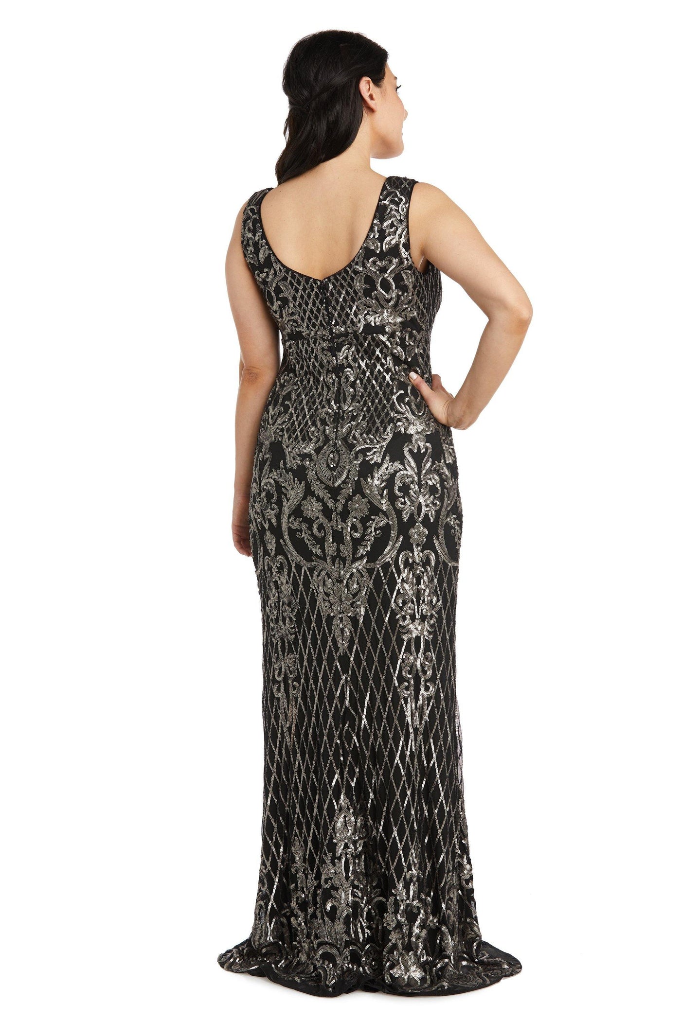 R&M Richards Long Formal Petite Sequins Dress 3895P - The Dress Outlet