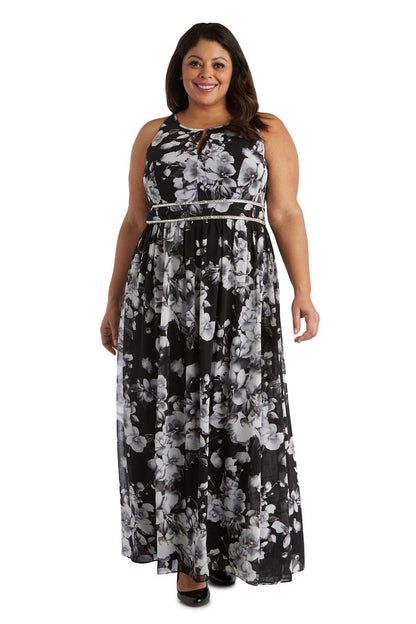 R&M Richards Long Formal Print Plus Size Gown 7035W - The Dress Outlet